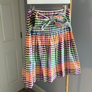 Jcrew multicolor gingham high waisted skirt with bow